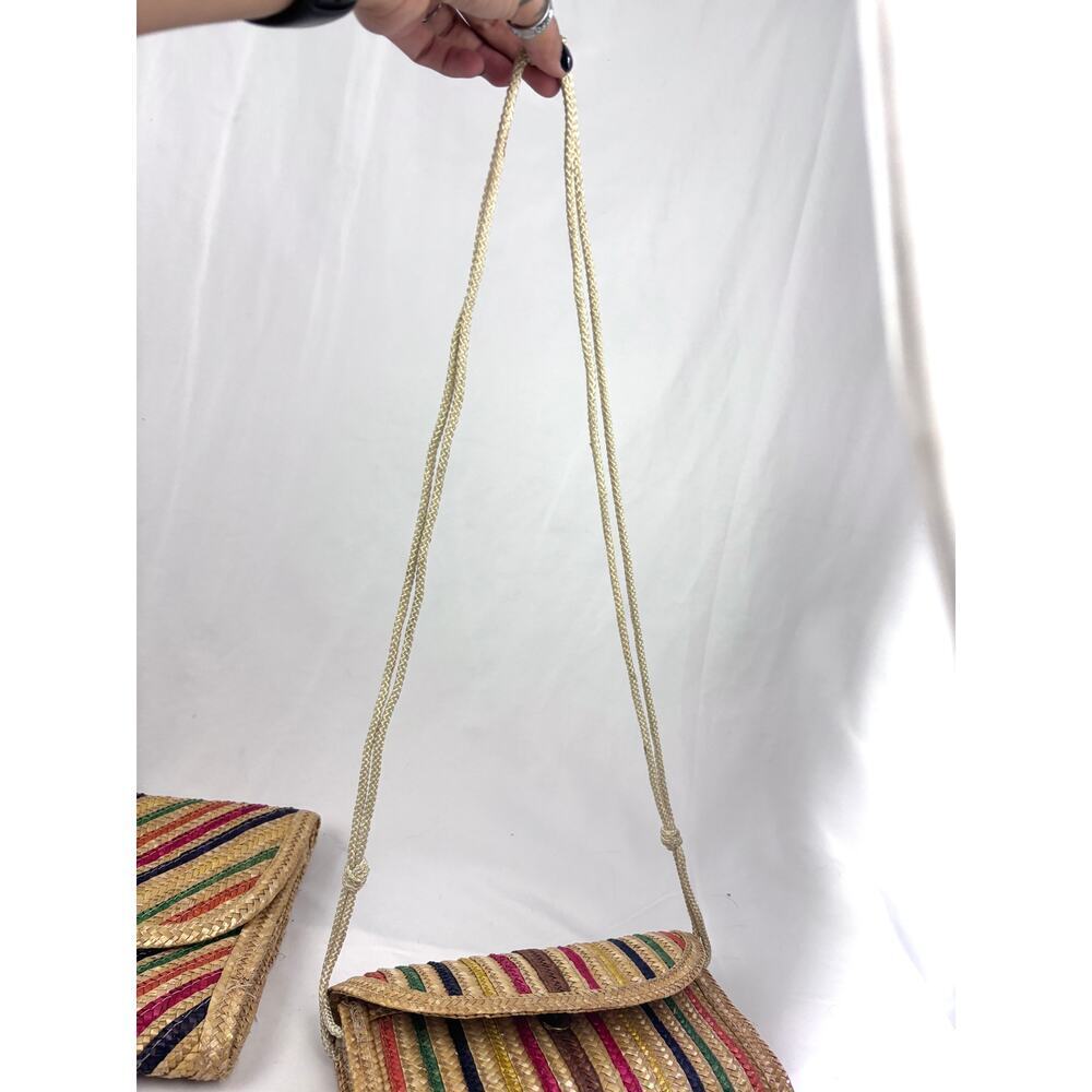 Lot of 2 Vintage Woven Straw Jute Multi Colored Striped‎ Clutch Crossbody - Picture 2 of 16